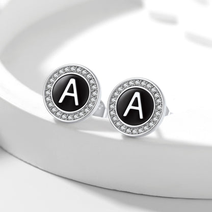 Personalized Black Initial Letter Stud Earrings for