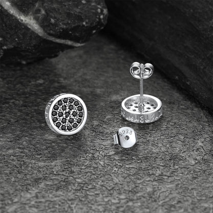 10mm Round Black Diamond Stud Earrings With Runes