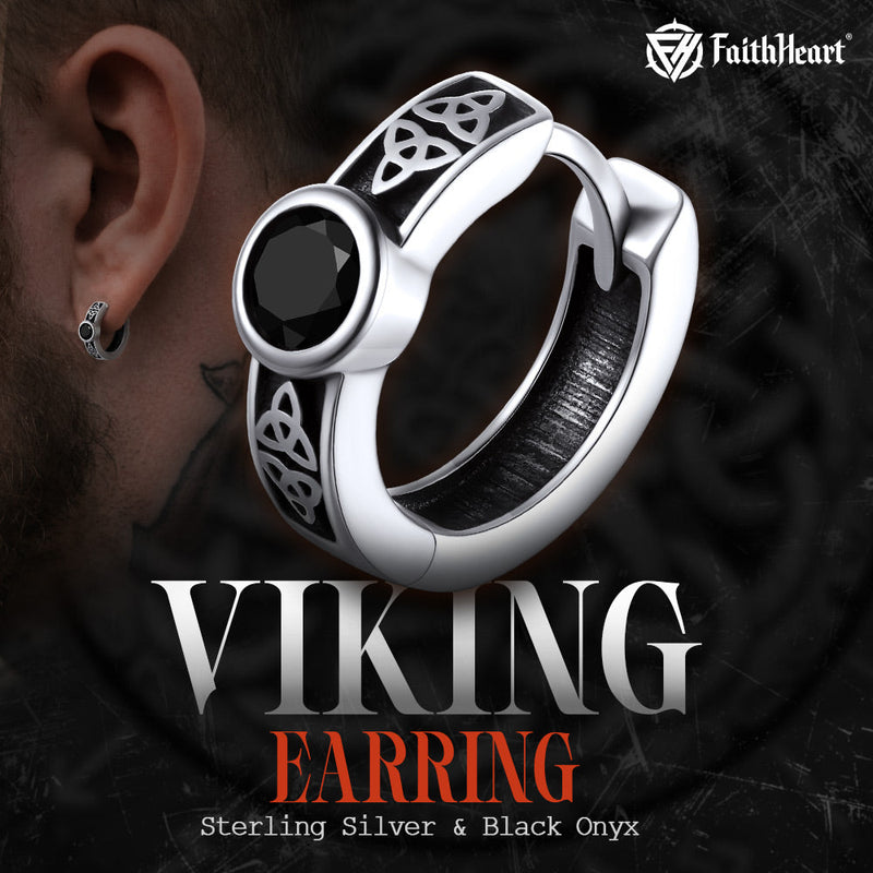 Black Onyx Celtic Knot Huggie Hoop Earrings for