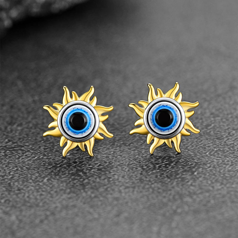 Evil Eye Sun Stud Earrings for in Sterling Silver