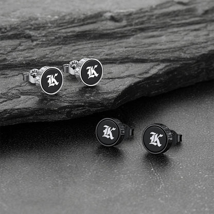 Engraved Black Onyx Stud Earrings With Viking Rune
