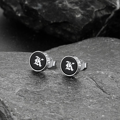 Engraved Black Onyx Stud Earrings With Viking Rune