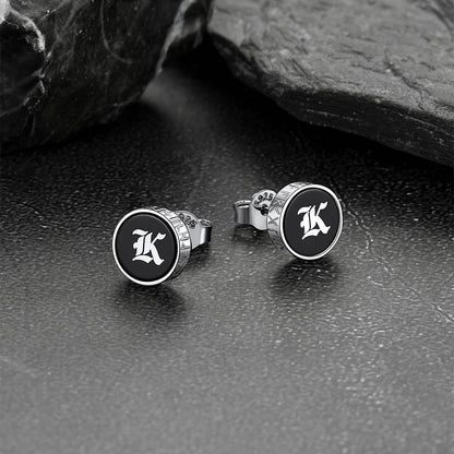 Engraved Black Onyx Stud Earrings With Viking Rune