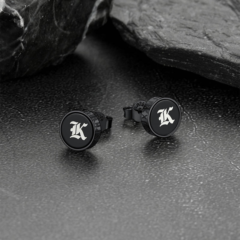 Engraved Black Onyx Stud Earrings With Viking Rune