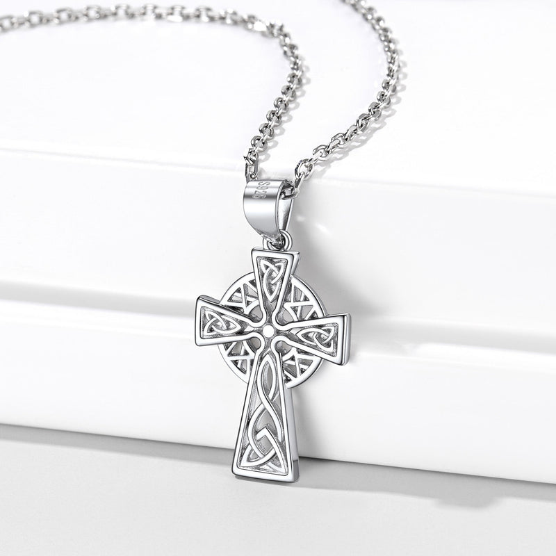 Sterling Silver Celtic Knot Cross Necklace for
