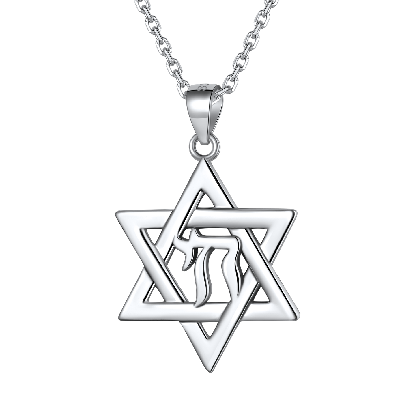 Silver Hebrew Jewish Pendant Necklace for