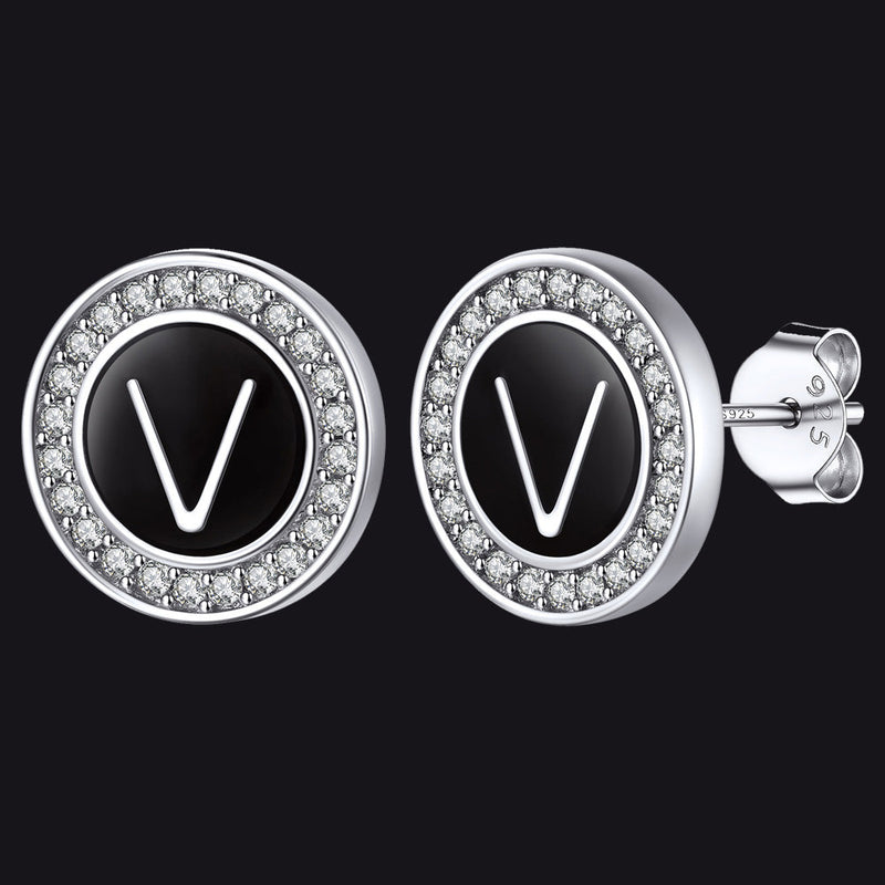 Personalized Black Initial Letter Stud Earrings for