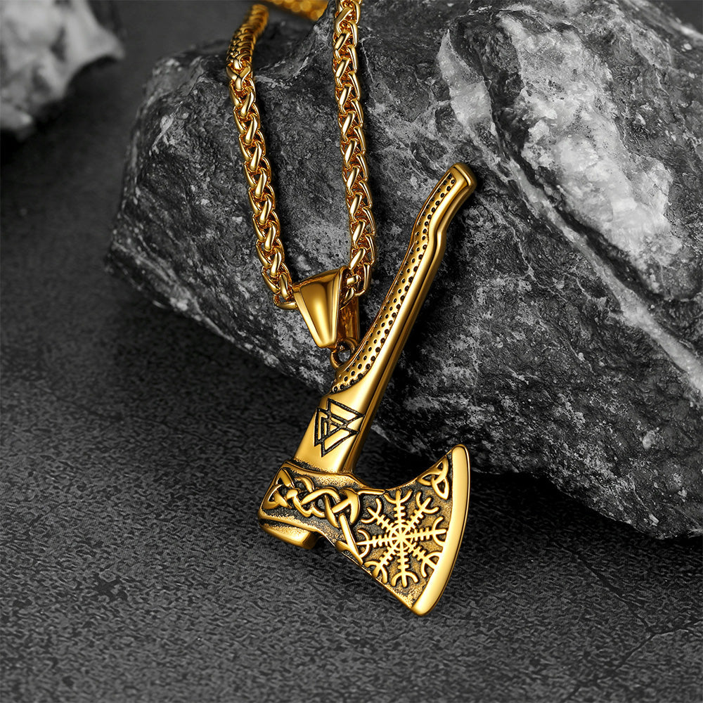 Norse Viking Axe Necklace With Compass for