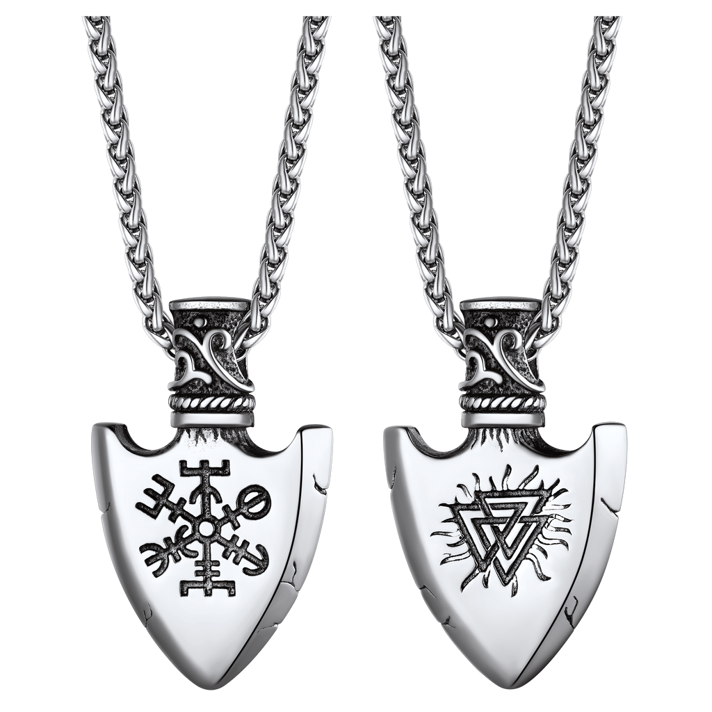 Viking Gungnir Pendant Necklace With Valknut & Compass for
