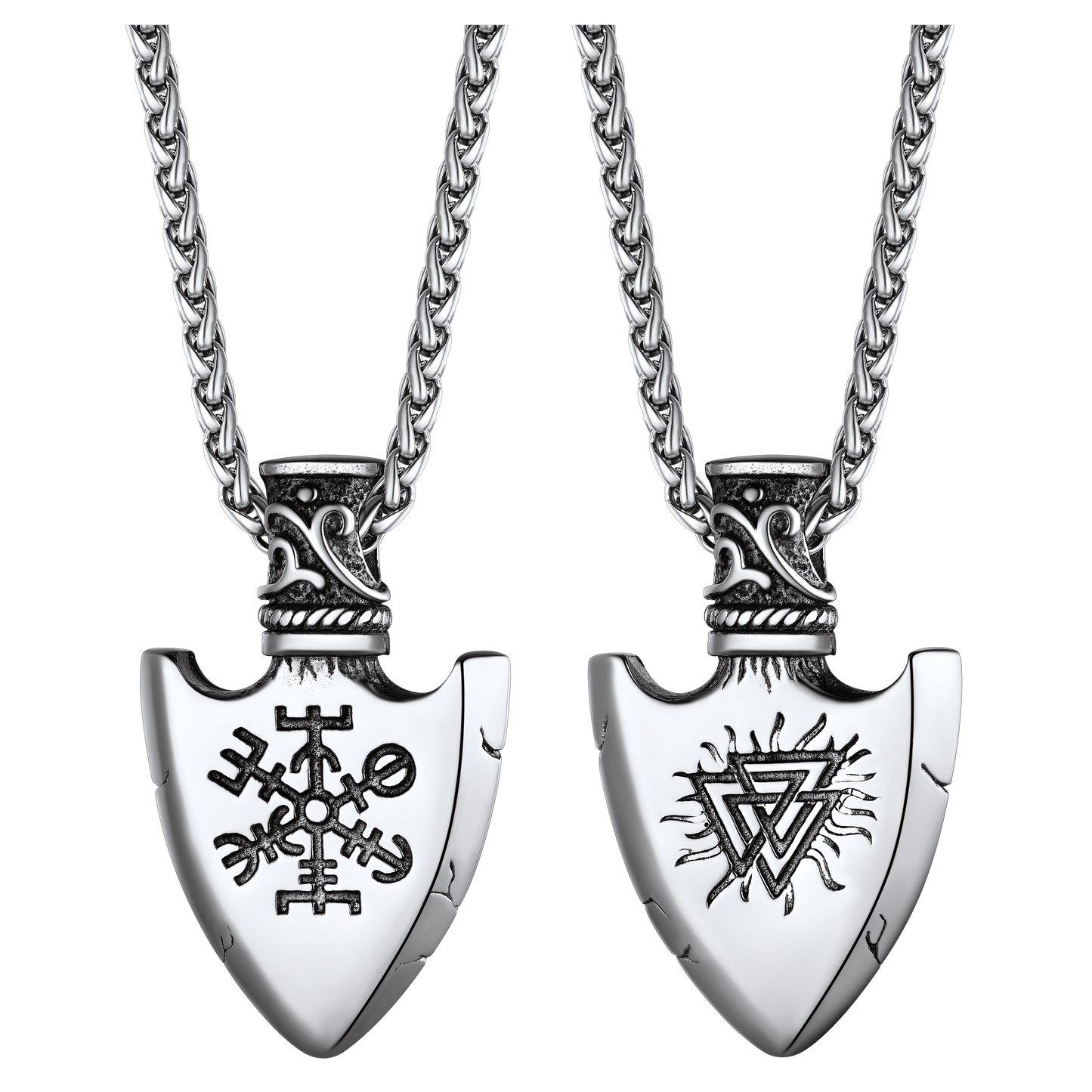 Viking Gungnir Pendant Necklace With Valknut & Compass for