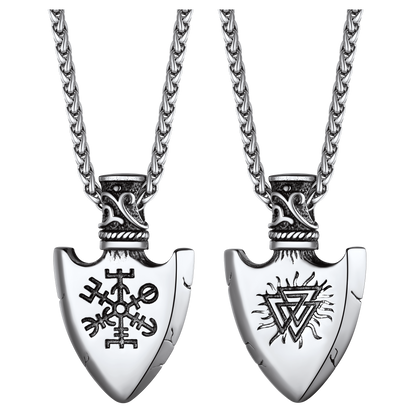 Viking Gungnir Pendant Necklace With Valknut & Compass for