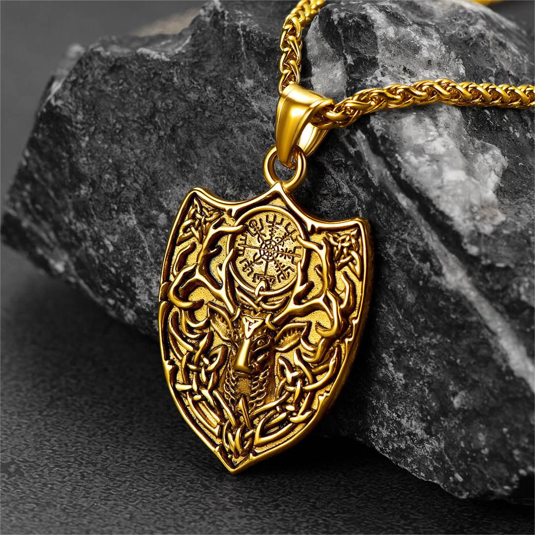 Flash Norse Viking Compass Deer Necklace for