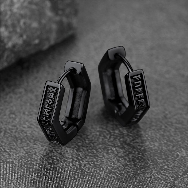 Viking Hexagon Runes Hoop Earrings for