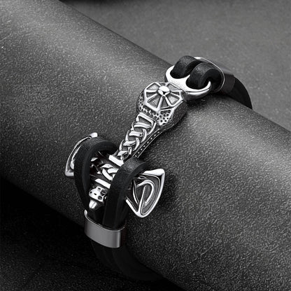Viking Mjolnir Thor's Hammer Leather Bracelet for