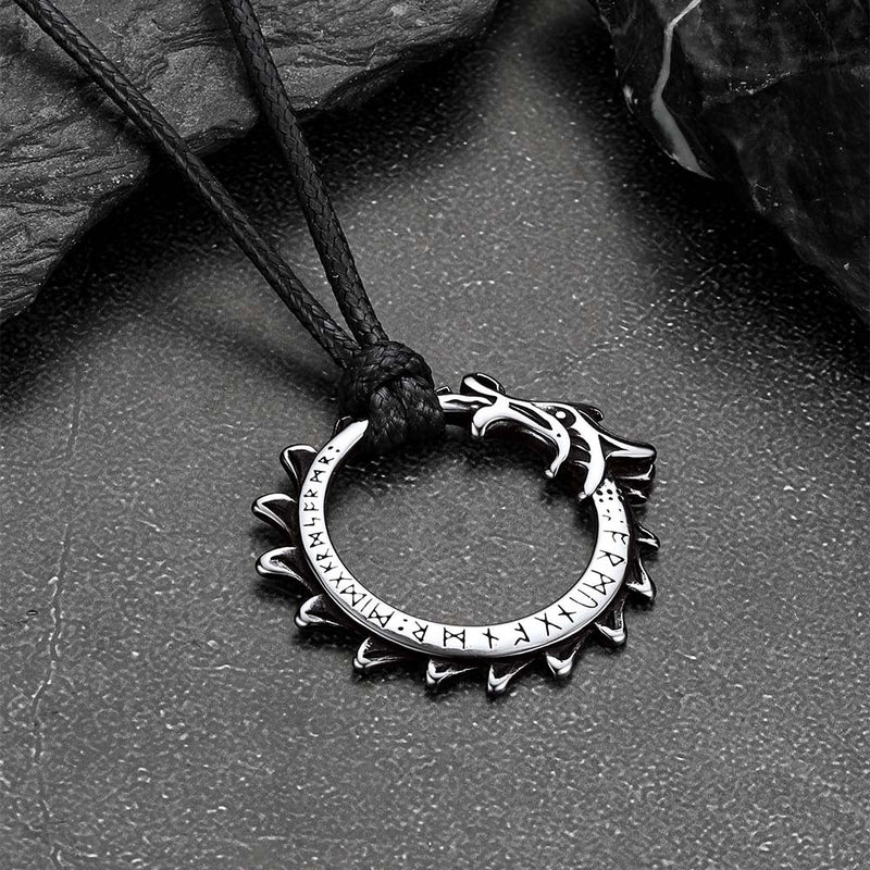Dragon Circle Necklace With Leather Chain for