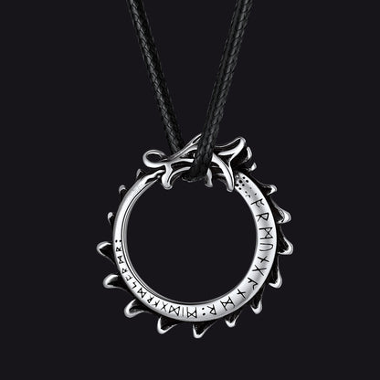 Dragon Circle Necklace With Leather Chain for