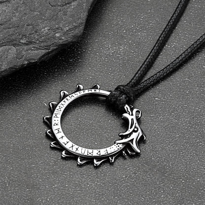 Dragon Circle Necklace With Leather Chain for
