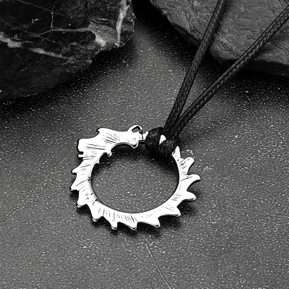 Dragon Circle Necklace With Leather Chain for