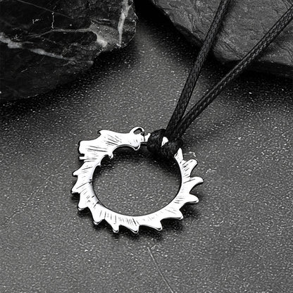 Dragon Circle Necklace With Leather Chain for