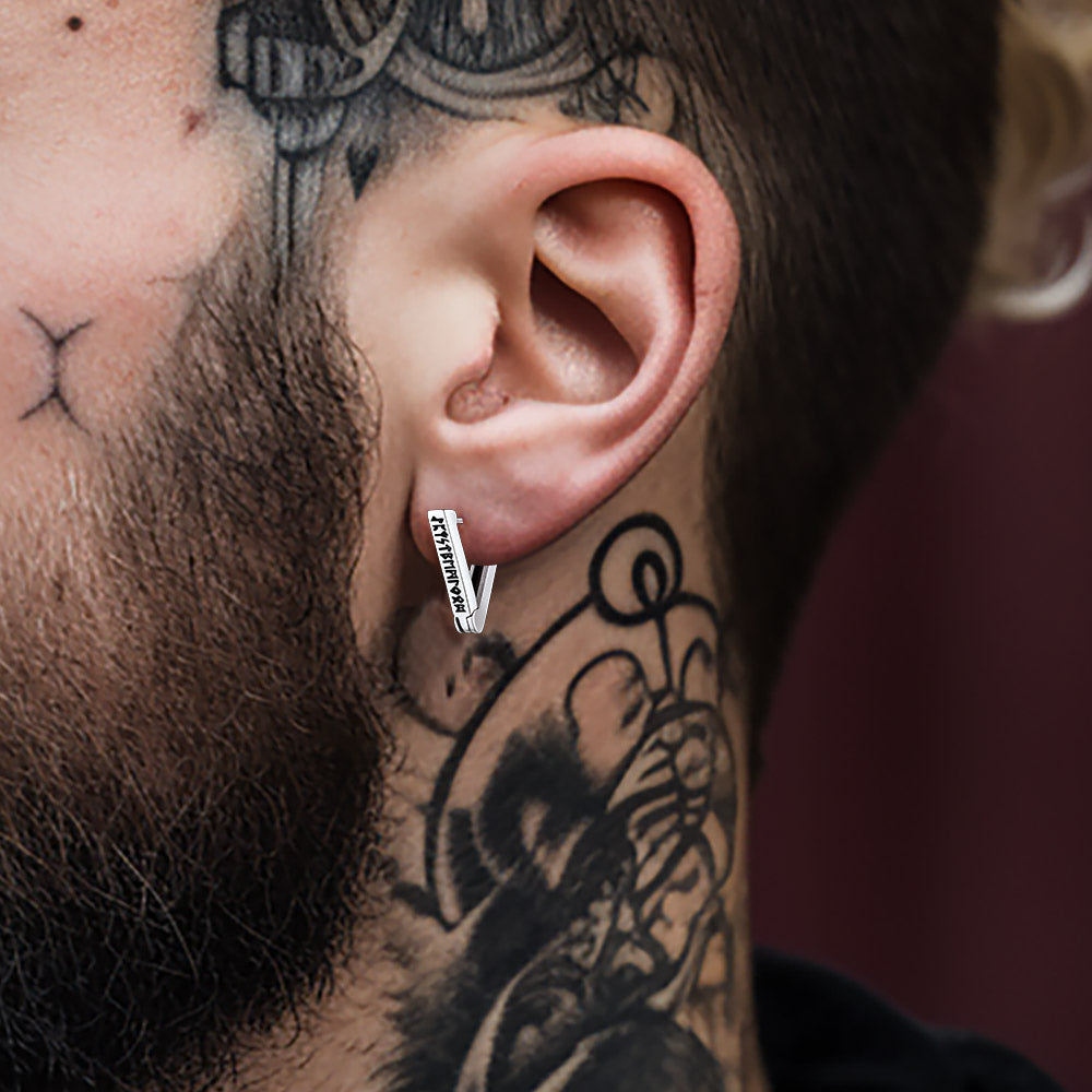 Triangle Huggie Hoop Earrings With Viking Runes for