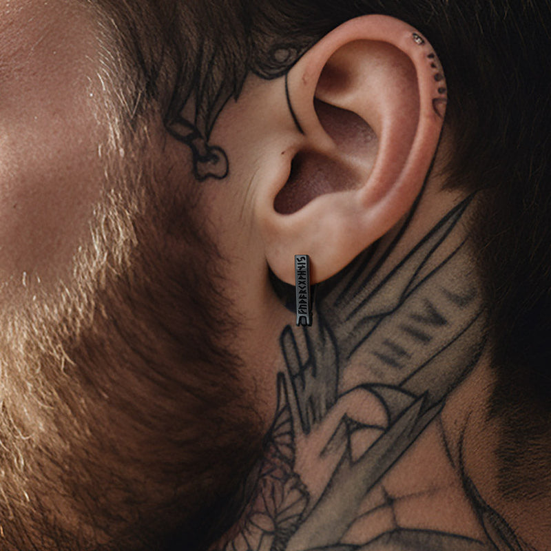 Triangle Huggie Hoop Earrings With Viking Runes for