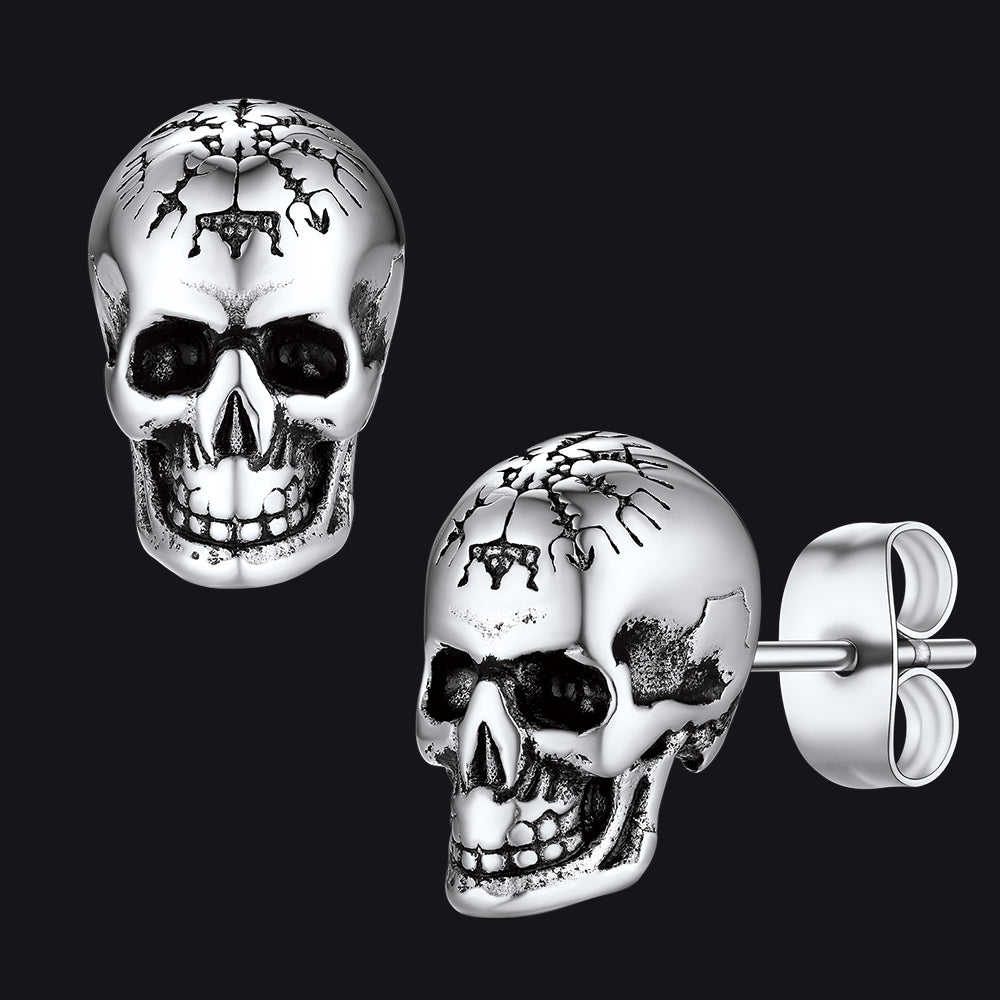 Viking Skeleton Skull Stud Earrings for
