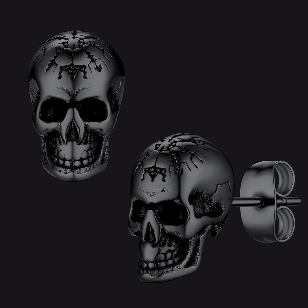 Viking Skeleton Skull Stud Earrings for