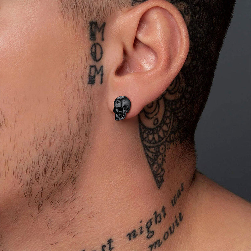 Viking Skeleton Skull Stud Earrings for