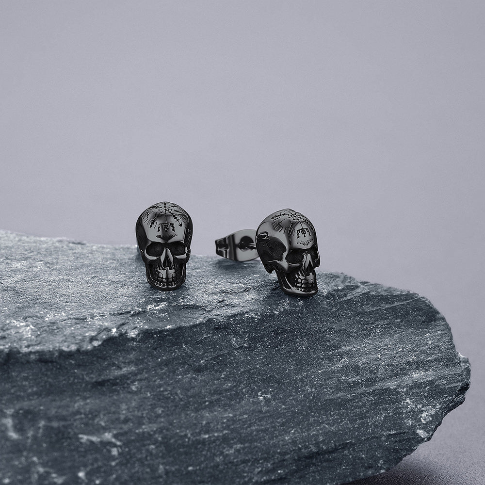 Viking Skeleton Skull Stud Earrings for