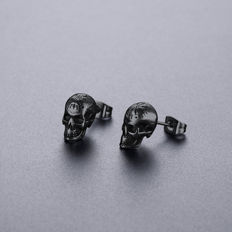 Viking Skeleton Skull Stud Earrings for