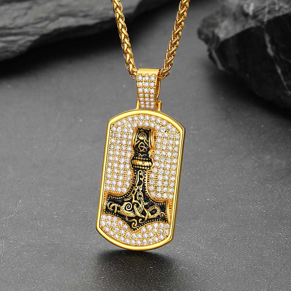 Viking Thor's Hammer Dog Tag Pendant Necklace for