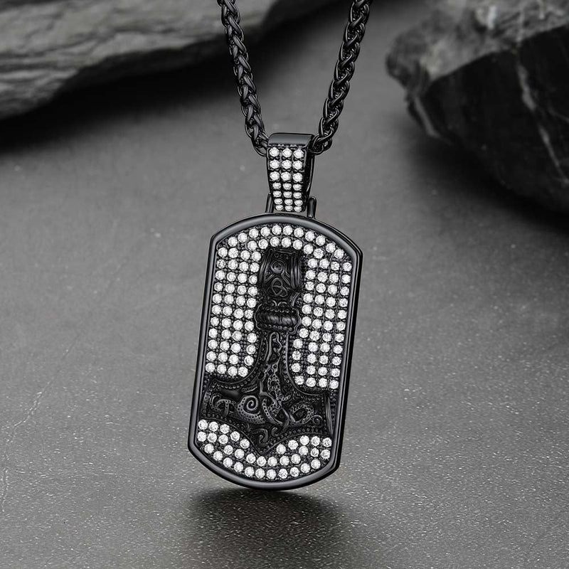 Viking Thor's Hammer Dog Tag Pendant Necklace for