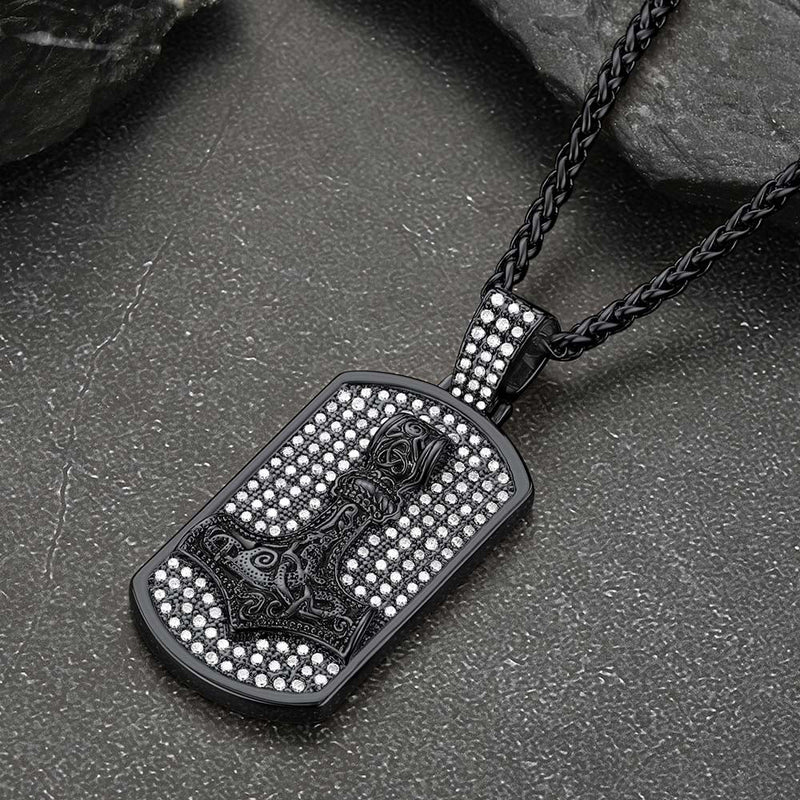 Viking Thor's Hammer Dog Tag Pendant Necklace for