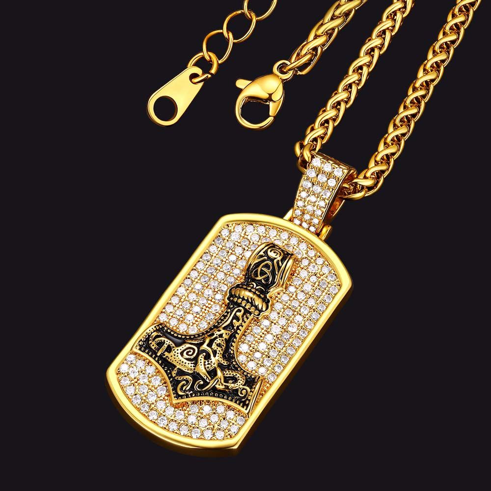 Viking Thor's Hammer Dog Tag Pendant Necklace for