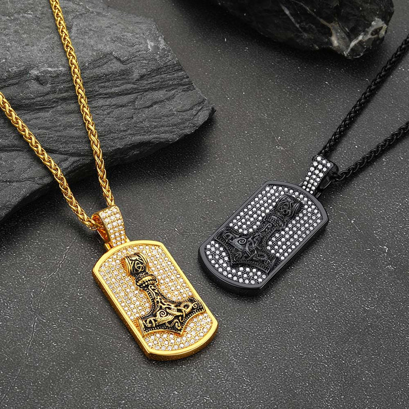 Viking Thor's Hammer Dog Tag Pendant Necklace for