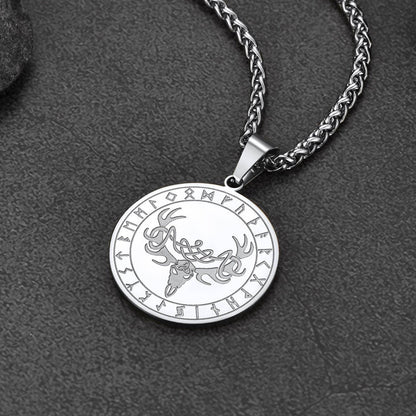 Flash Stainless Steel Norse Viking Deer Necklace for