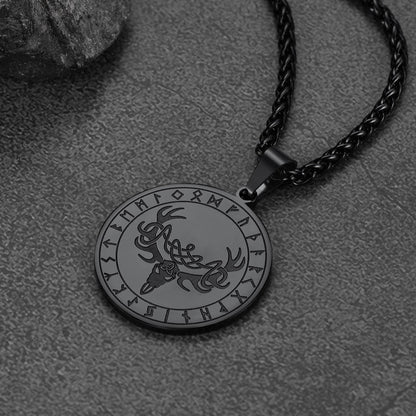 Flash Stainless Steel Norse Viking Deer Necklace for
