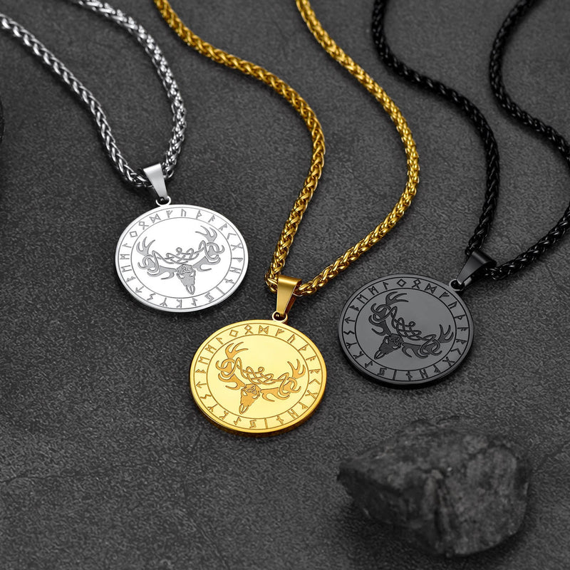 Flash Stainless Steel Norse Viking Deer Necklace for