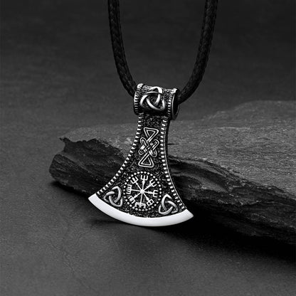 Viking Axe Compass Braided Leather Necklace for Dad