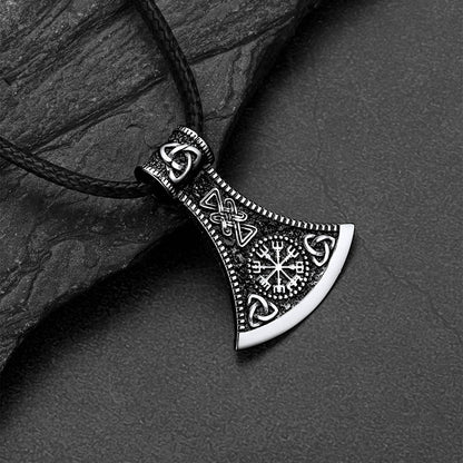 Viking Axe Compass Braided Leather Necklace for Dad