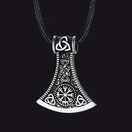 Viking Axe Compass Braided Leather Necklace for Dad
