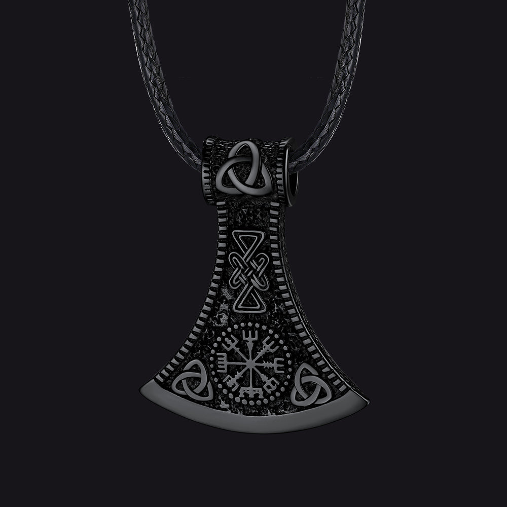 Viking Axe Compass Braided Leather Necklace for Dad