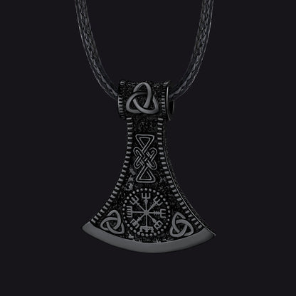 Viking Axe Compass Braided Leather Necklace for Dad