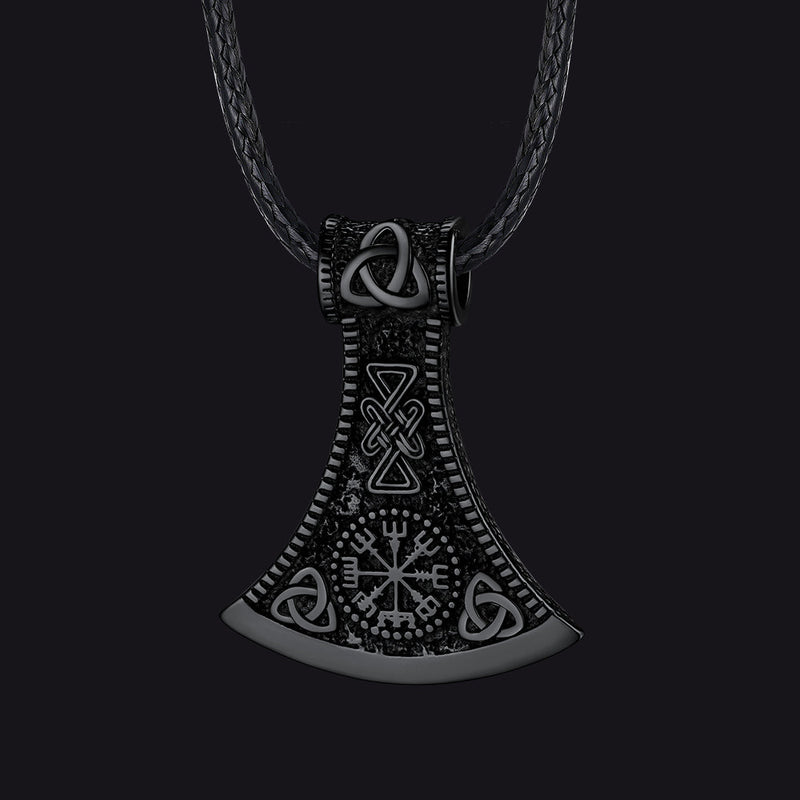 Viking Axe Compass Braided Leather Necklace for Dad
