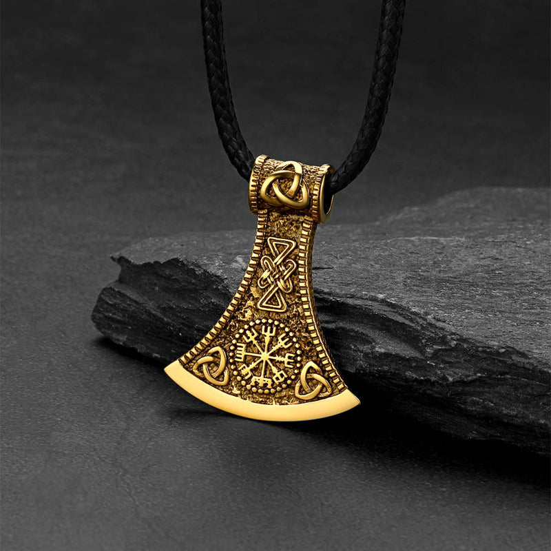 Viking Axe Compass Braided Leather Necklace for Dad