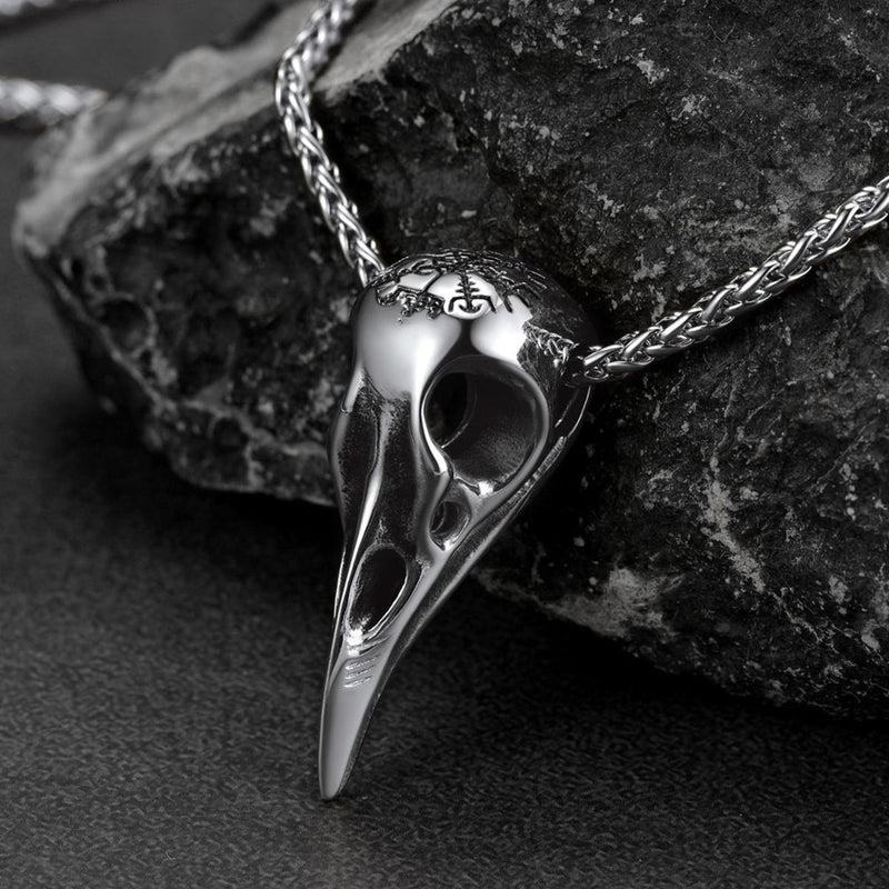 Raven Skull Necklace With Viking Compass for