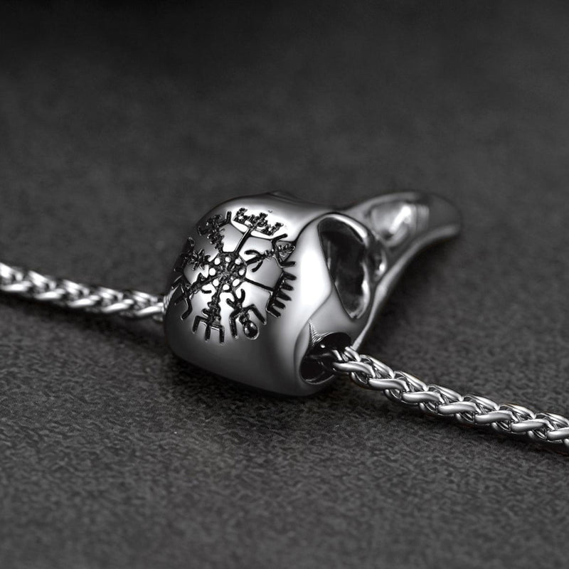 Raven Skull Necklace With Viking Compass for