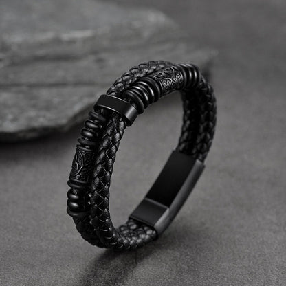 Engraved Viking Leather Braided Wristband Bracelet Gift for My Grandson
