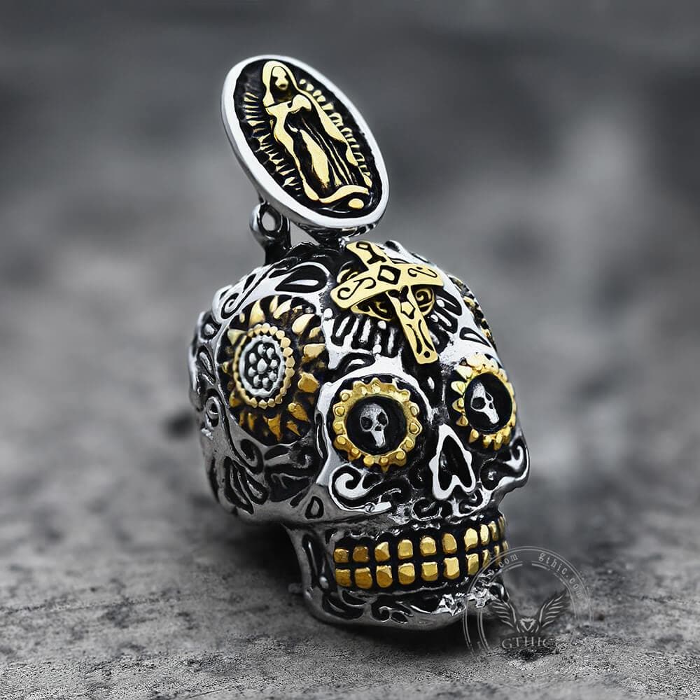 Cross Sugar Skull Pendant