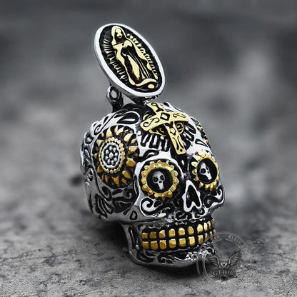 Cross Sugar Skull Pendant